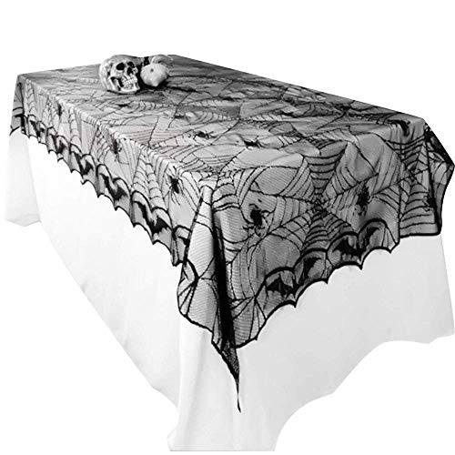 Bodosac Awtlife Halloween Lace Tablecloth Bat Spider Web For Halloween Party Decor 48"x96" - Image 1