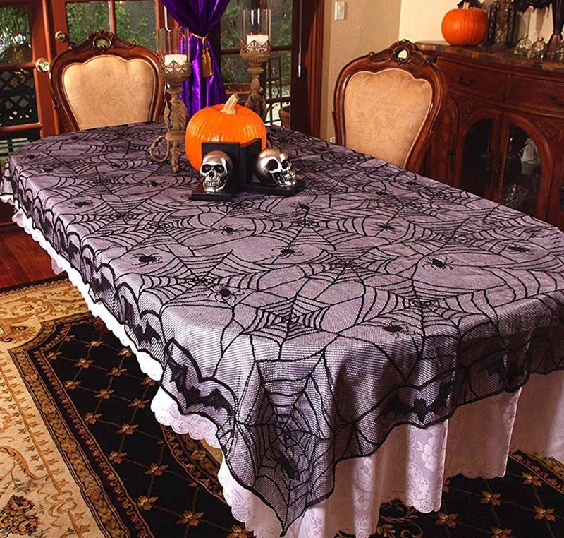 Bodosac Awtlife Halloween Lace Tablecloth Bat Spider Web For Halloween Party Decor 48"x96" - Image 2