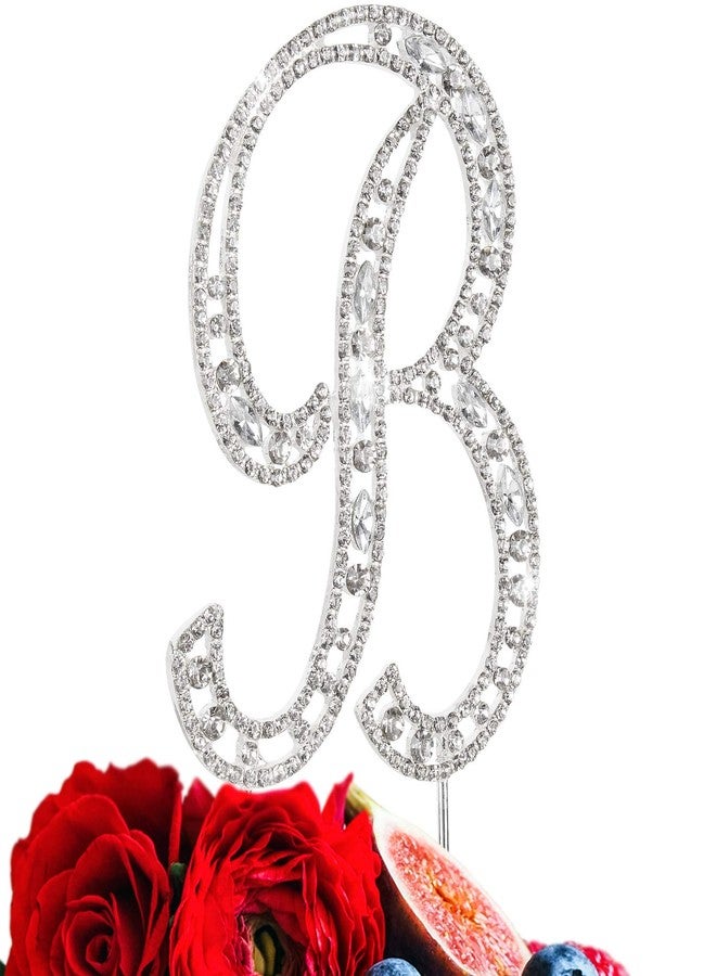 LINGPAR Letter B Cake Topper Rhinestone Crystal Silver Letter For Wedding or Anniversary Birthday Party Decoration Supplies - Image 1