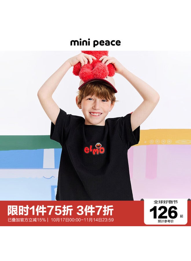 Minipeace Children's Clothing Summer New Boys' Short-sleeve T-shirt Facnf2249 Black 110cm - Image 1