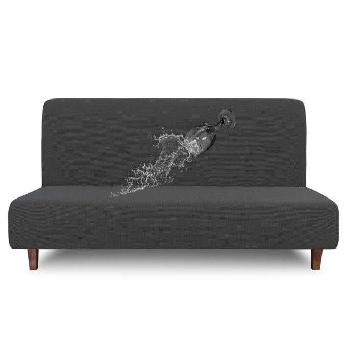 EASYGOING 100 WATERPROOF ARMLESS SOFA COVER FOR FUTON COUCH STRETCH JACQUARD LEAKPROOF FURNITURE PROTECTOR FOR KIDS PETS DOG AND CAT DARK GRAY