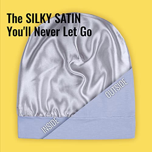 PARISBELLA Satin Lined Sleep Cap Bonnet for Curly Hair and Braids Stay On All Night Hair Wrap with Adjustable Strap for Women and Men Light Blue Pack of 1 - Image 3