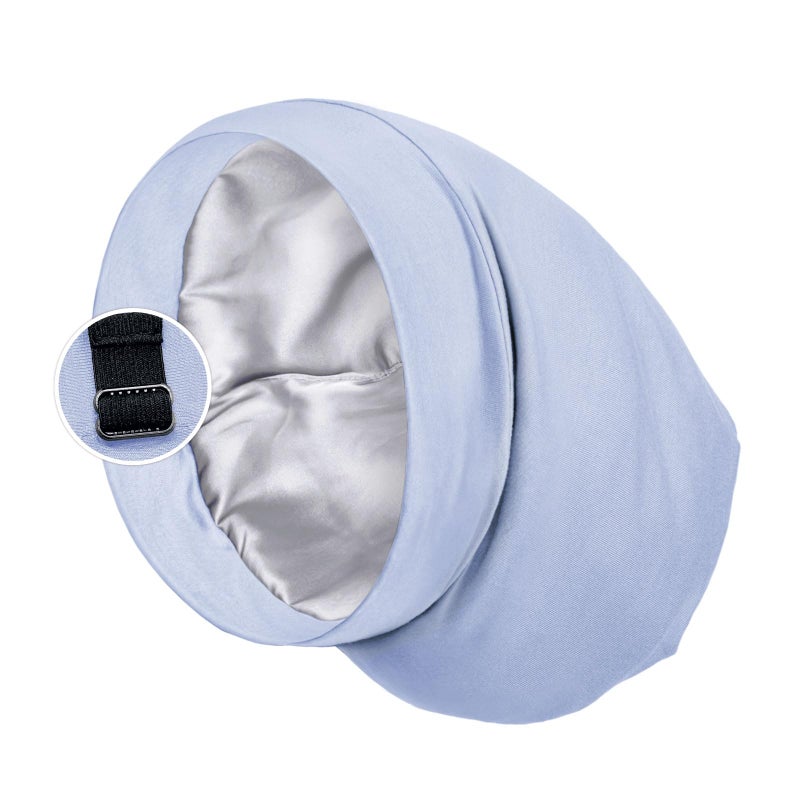 PARISBELLA Satin Lined Sleep Cap Bonnet for Curly Hair and Braids Stay On All Night Hair Wrap with Adjustable Strap for Women and Men Light Blue Pack of 1 - Image 2