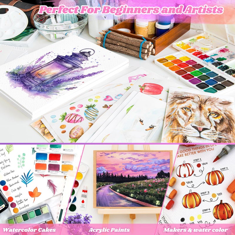 Donyang 64 Sheets Watercolor Paper, 5"x7" Water Color Paper, 140lb/300gsm Artist Sketch Easel Acrylic Painting Loose Drawing Paper Bulk, Art Supplies for Kids Child Adults, Watercolors, Watercolor Paint Set - Image 4