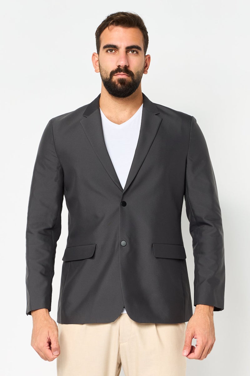SELECTED Men Regular Fit Solid Semi-Formal Blazer, Dark Grey - Image 1