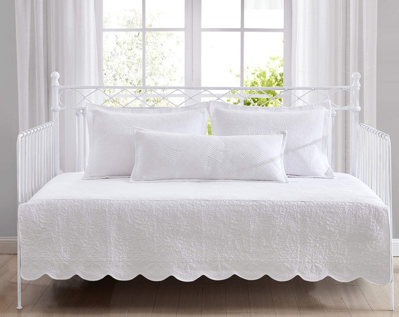 LAURA ASHLEY Laura Ashley  Daybed Set Cotton Bedding with Matching Shams  Pillow Cover Lightweight Home Decor for All Seasons Trellis White Daybed