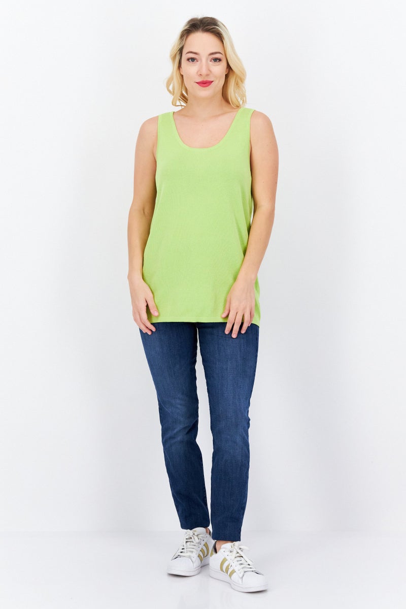 Jones New York Women Round Neck Sleeveless Plain Tank Top, Green - Image 4