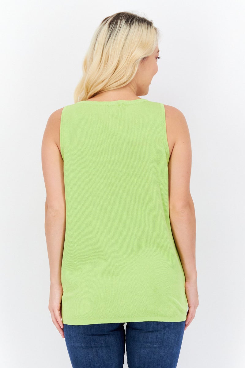 Jones New York Women Round Neck Sleeveless Plain Tank Top, Green - Image 2