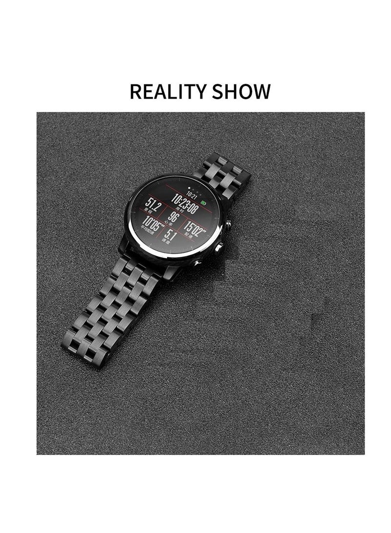 سوار من الفولاذ الغير قابل للصداء مناسب لساعات سامسونج وهواوى بمقاس 22 لون اسود - Image 2