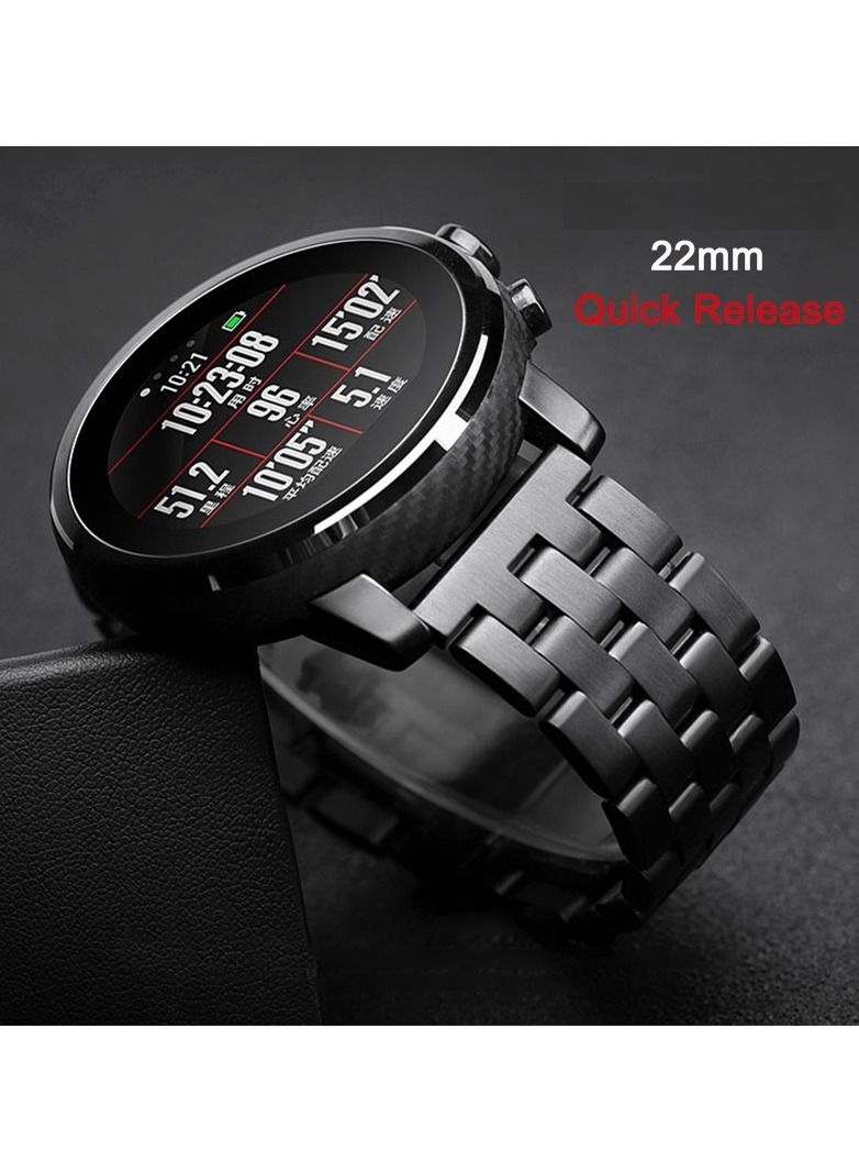 سوار من الفولاذ الغير قابل للصداء مناسب لساعات سامسونج وهواوى بمقاس 22 لون اسود - Image 3