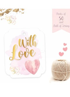 Generic pack of 50 Love Gift Tags paper cardboard design valentine With Jute String for attaching to Gift Box, Cake Box.  - Image 1