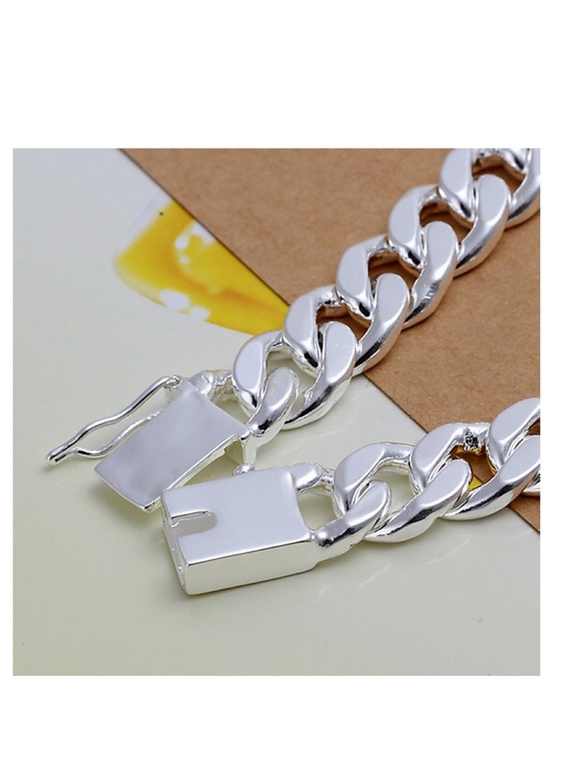 ارواق سوار مجوهرات فضي كلاسيكي للرجال، سوار شريط سلسلة ربط ميامي كوبي فضي 10 ملم، سلسلة مجوهرات أنيقة للرجال سوار هندسي فضي - Image 3