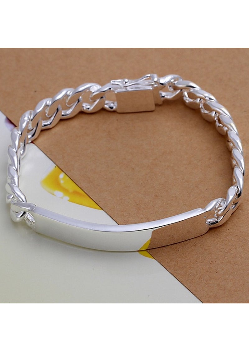 ارواق سوار مجوهرات فضي كلاسيكي للرجال، سوار شريط سلسلة ربط ميامي كوبي فضي 10 ملم، سلسلة مجوهرات أنيقة للرجال سوار هندسي فضي - Image 1