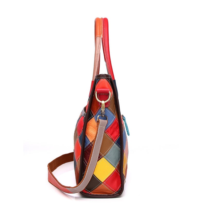 Supply Of New Leather Handbags Top Layer Cowhide Color Plaid Hand-Stitched Contrast Women'S Shoulder Bag - Image 4
