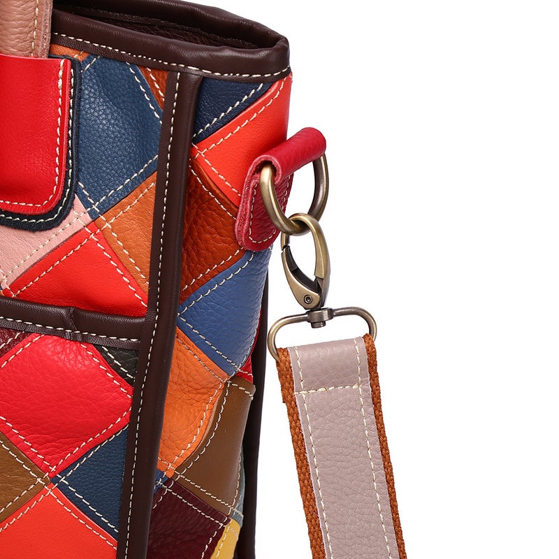 Supply Of New Leather Handbags Top Layer Cowhide Color Plaid Hand-Stitched Contrast Women'S Shoulder Bag - Image 5