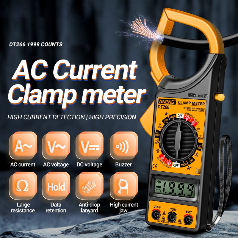 ANENG DT266 LCD 1999 Count Digital True RMS Professional Clamp Meter AC/DC Current Voltage Tester Multimeter Pliers Ammeter with LCD Display - Image 5