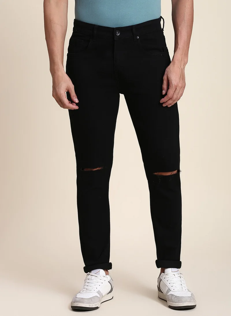 Dennis Lingo Slim Fit Black Men's Jeans with Button & Zip Closure