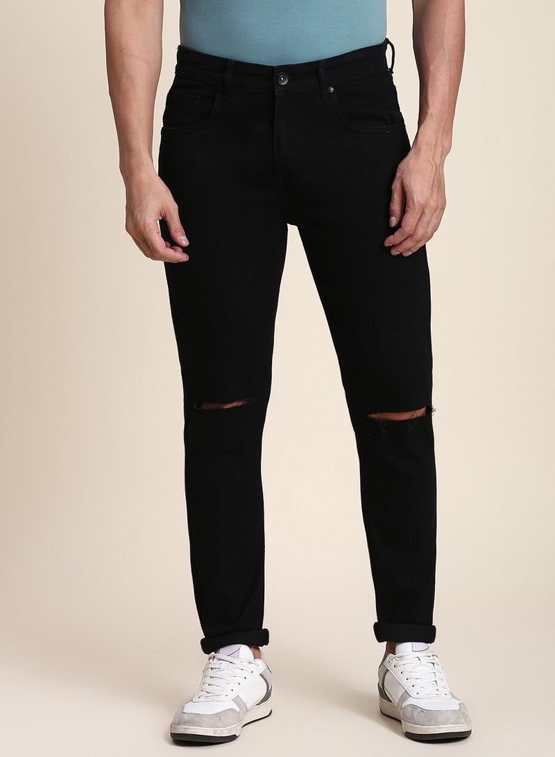 Dennis Lingo Slim Fit Black Men's Jeans with Button & Zip Closure  - Image 1