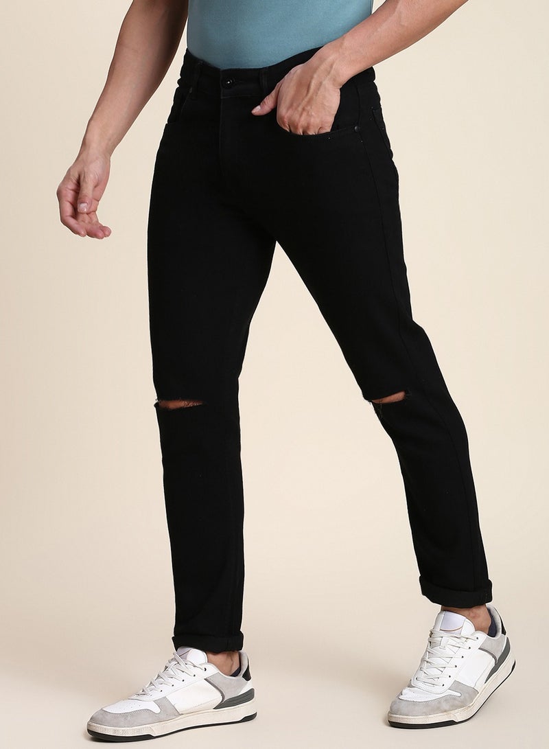 Dennis Lingo Slim Fit Black Men's Jeans with Button & Zip Closure  - Image 2