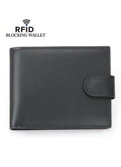 Generic RFID Blocking Buckle Men's Genuine Leather Wallet - Bifold Genuine Leather Wallet Flat Black Genuine Leather Scratch Resistant Wallet Secure Wallet Stylish And Durable  - Image 1