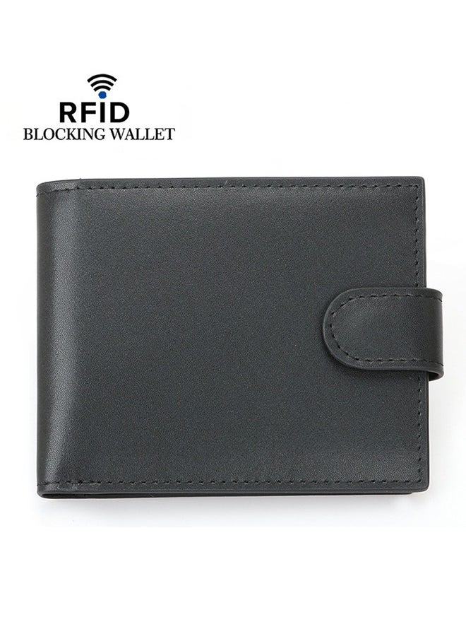 Generic - RFID Blocking Buckle Men's Genuine Leather Wallet - Bifold Genuine Leather Wallet Flat Black Genuine Leather Scratch Resistant Wallet Secure Wallet Stylish And Durable - Image 1