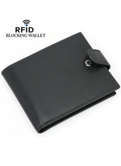 Generic RFID Blocking Buckle Men's Genuine Leather Wallet - Bifold Genuine Leather Wallet Flat Black Genuine Leather Scratch Resistant Wallet Secure Wallet Stylish And Durable  - Image 2