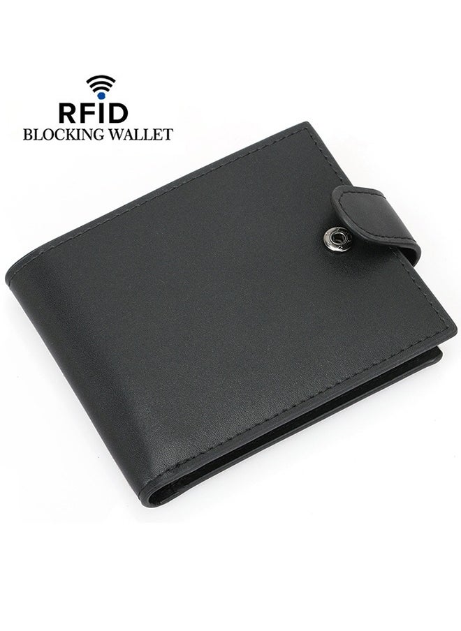 Generic - RFID Blocking Buckle Men's Genuine Leather Wallet - Bifold Genuine Leather Wallet Flat Black Genuine Leather Scratch Resistant Wallet Secure Wallet Stylish And Durable - Image 1