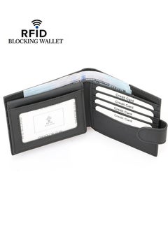 Generic RFID Blocking Buckle Men's Genuine Leather Wallet - Bifold Genuine Leather Wallet Flat Black Genuine Leather Scratch Resistant Wallet Secure Wallet Stylish And Durable  - Image 3