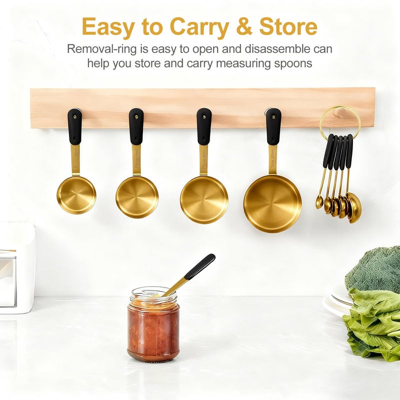 Bopei Measuring Cups and Spoons Set, Gold Electroplated Stainless Steel 10 Piece for Cooking and Baking (5 Cups + 5 Spoons Gold) - Image 4