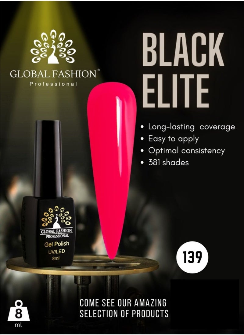 GLOBAL FASHION Global Fashion Black Elite Gel Polish | 132 Colors of Long-Lasting Elegance - 8ml | 139  - Image 2