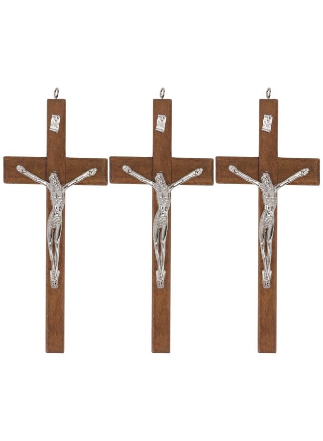 بيستويارد مجموعة من 3 قطع فنية جدارية خشبية من بيستويارد - ميدالية صليب صغير مقدس مقاس 5 بوصات - قلادة صليب جدارية كاثوليكية - هدية دينية وديكور منزلي - Image 1