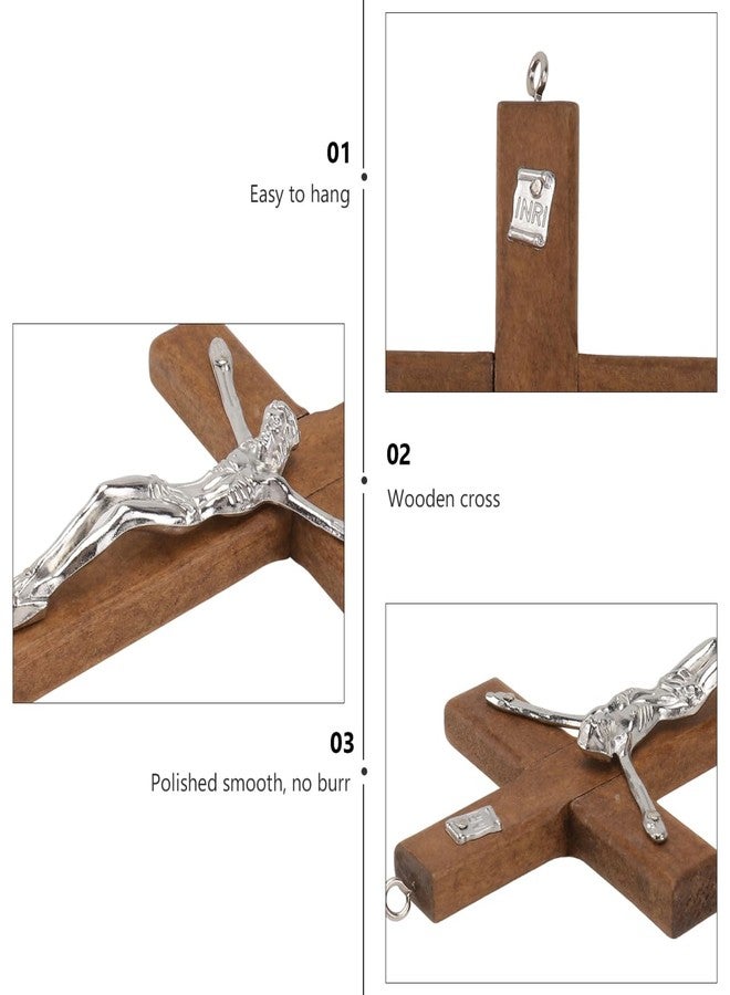 بيستويارد مجموعة من 3 قطع فنية جدارية خشبية من بيستويارد - ميدالية صليب صغير مقدس مقاس 5 بوصات - قلادة صليب جدارية كاثوليكية - هدية دينية وديكور منزلي - Image 4