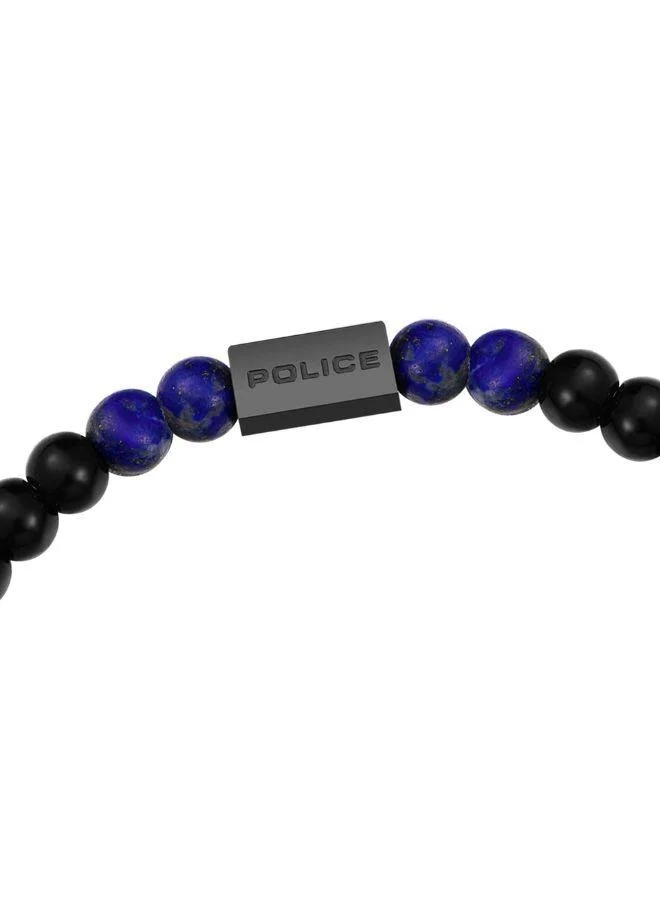 POLICE Urban Color Gunmetal Stainless Steel Black and Blue Beads Bracelet for Men