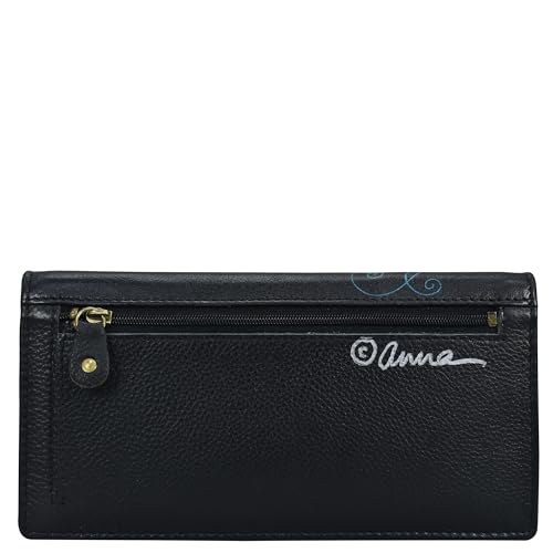Anna by Anuschka Womens HandPainted Genuine Leather RFID Two Fold Clutch Wallet Blue Elephant - Image 3