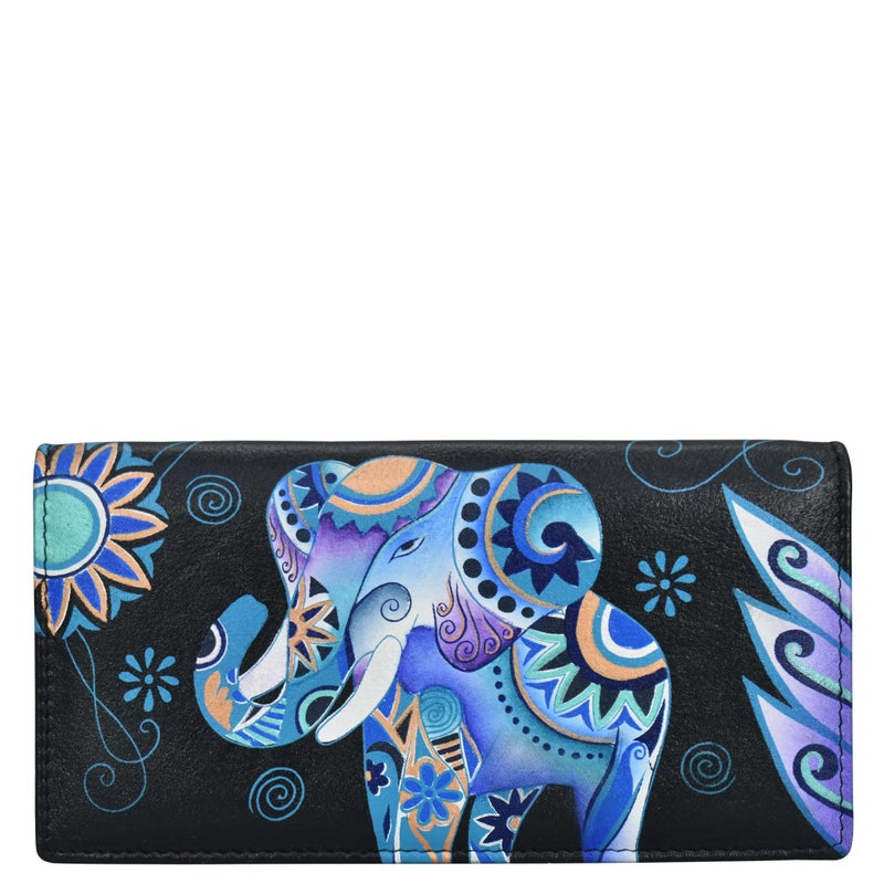 Anna by Anuschka Womens HandPainted Genuine Leather RFID Two Fold Clutch Wallet Blue Elephant - Image 2