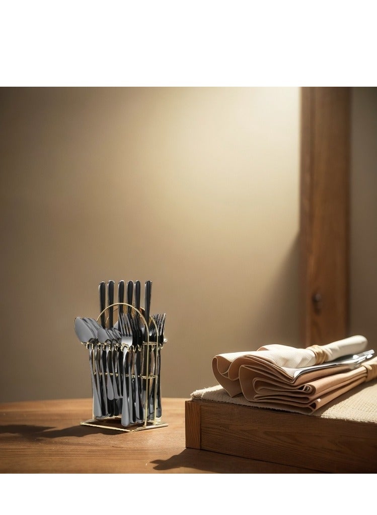 الأزرق جي دبليو 24 قطعة الفولاذ المقاوم للصدأ أدوات المائدة مجموعة سكين وشوكة ملعقة مجموعة مع حامل هدية عيد ميلاد - Image 2