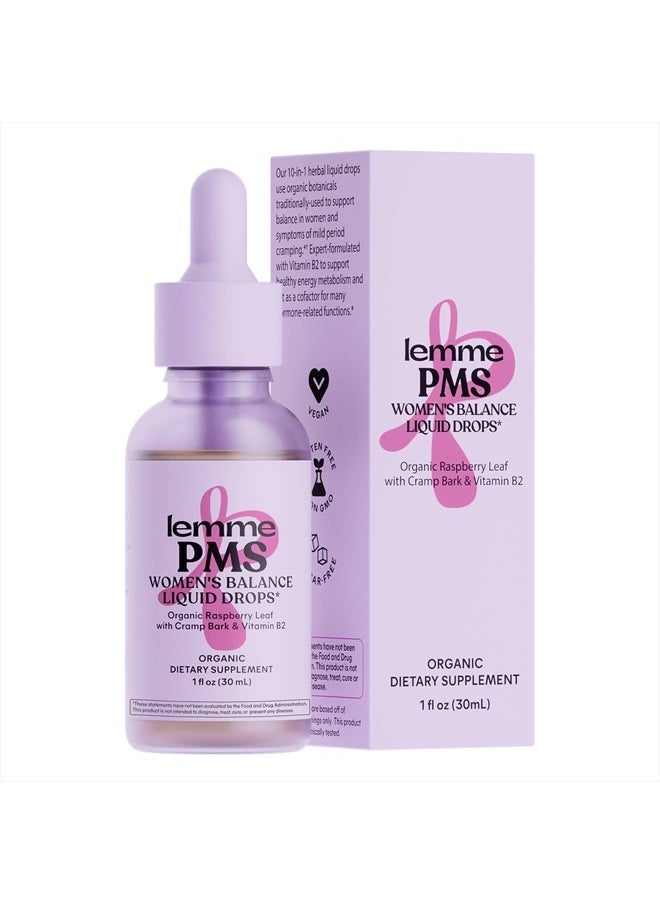 Lemme PMS Hormone Balance for Women Liquid Drops, PMS & Mild Period Cramping Relief, 10-in-1 Herbal Blend with Raspberry Leaf, Dong Quai, Cramp Bark, Reishi & B2, Organic, Sugar-Free, 1 fl oz  - Image 1
