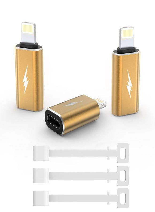 TechMatte USB C Type C to Lightning Adapter [3 Pack] 12W Charging Compatible for iPhone 14 & Previous Models iPad iPod AirPods, Not for Headphones/OTG Android Anti-Lost Holder, Light Yellow - Image 1