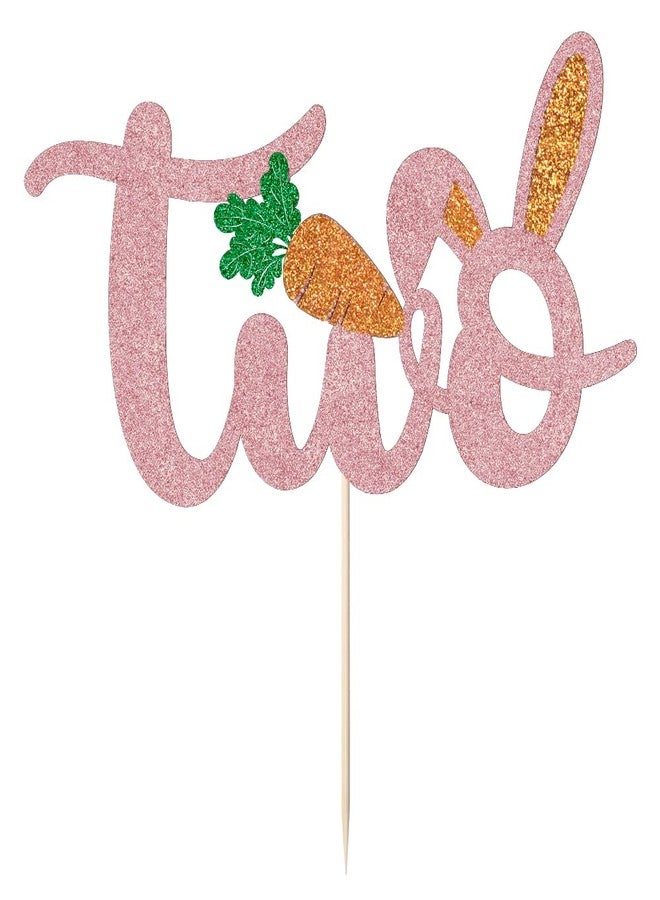 Qertesl Bunny Ears Two Cake Topper,Easter 2nd Birthday Cake Topper, for Photo Booth Props, Boy Girl Birthday Party Cake Decoration - Image 3