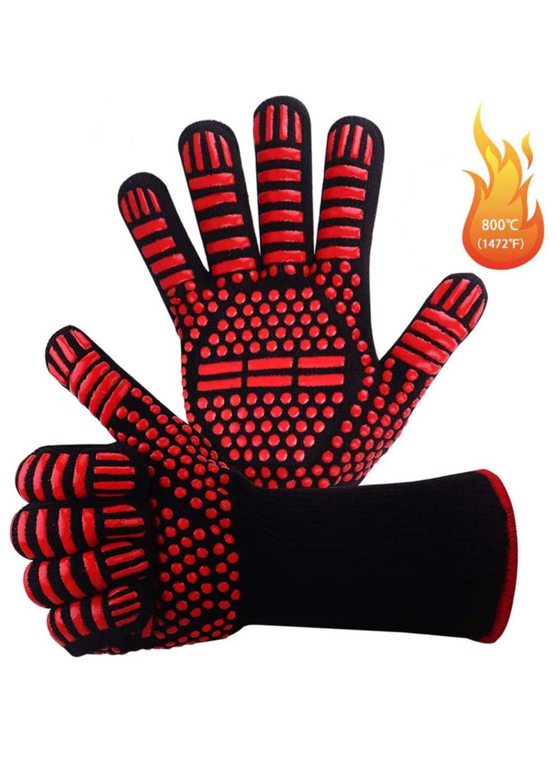 DubaiGallery Extreme Heat Resistant BBQ Gloves 14 Inch Length BBQ Cooking Cooking Gloves Silicone Non-Slip 14 Inch (Red) - Image 1