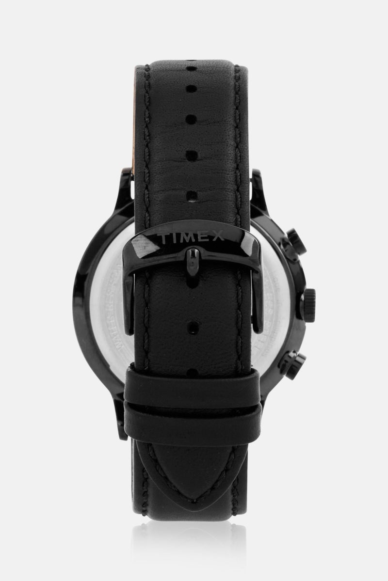 TIMEX Men TW2R72300 Leather Strap Round Watch, Black  - Image 3