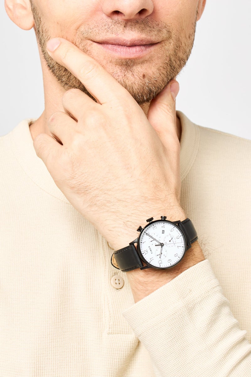 TIMEX Men TW2R72300 Leather Strap Round Watch, Black  - Image 2