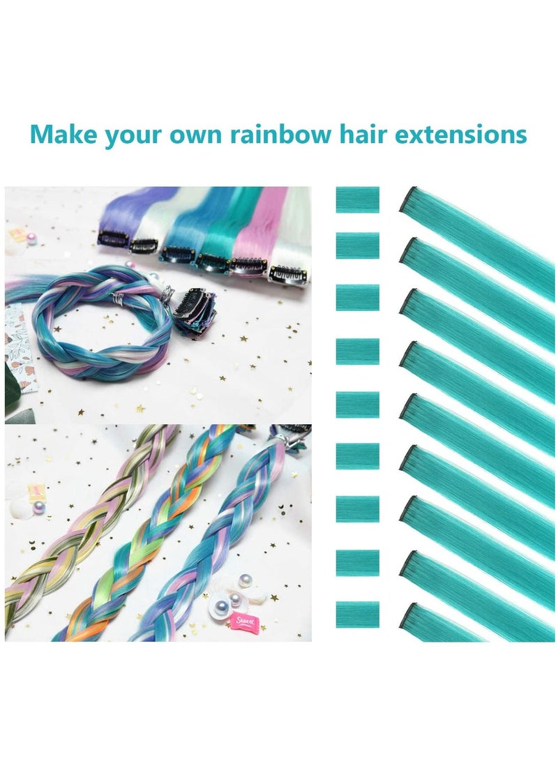 Estelle 22 inch Colored Hair Extensions Straight Hairpiece, Multi-colors Party Highlights Clip in Synthetic Hair Extensions for Kids Girls (10 PCS Teal Blue) - Image 2