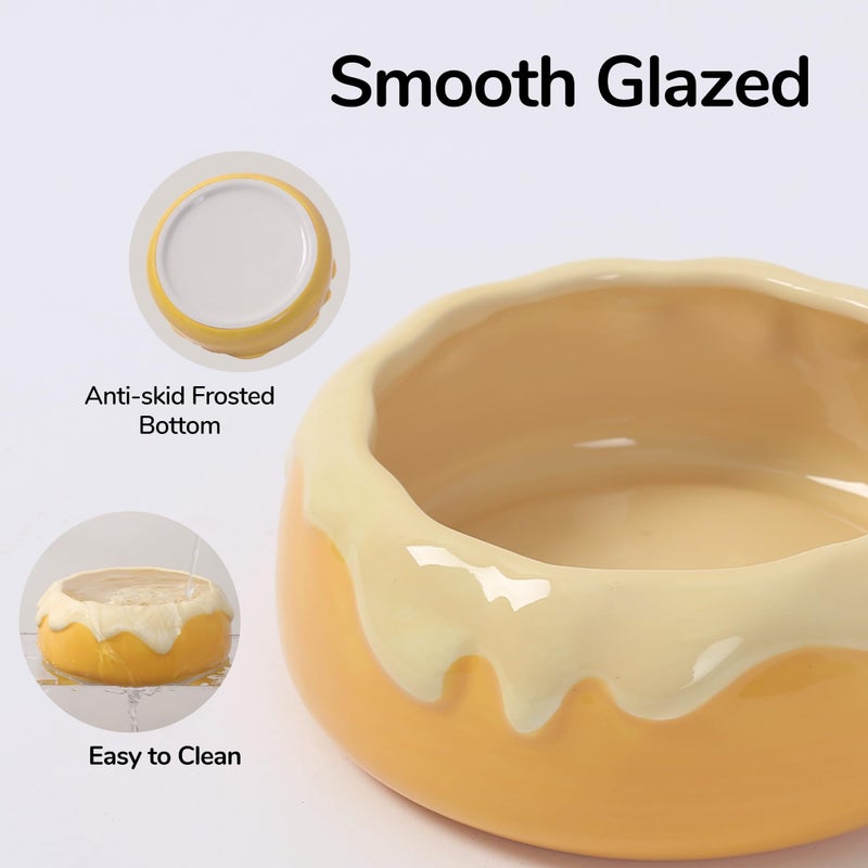 tafit Guinea Pig Food Bowl Hamster Ceramic Water Dish Anti-Spill & Prevent Tipping Rabbit Feeding Bowl for Guinea Pig, Syrian Hamster, Bunny, Rat, Chinchilla, Squirrel, Small Animal (Honey Orange) - Image 3