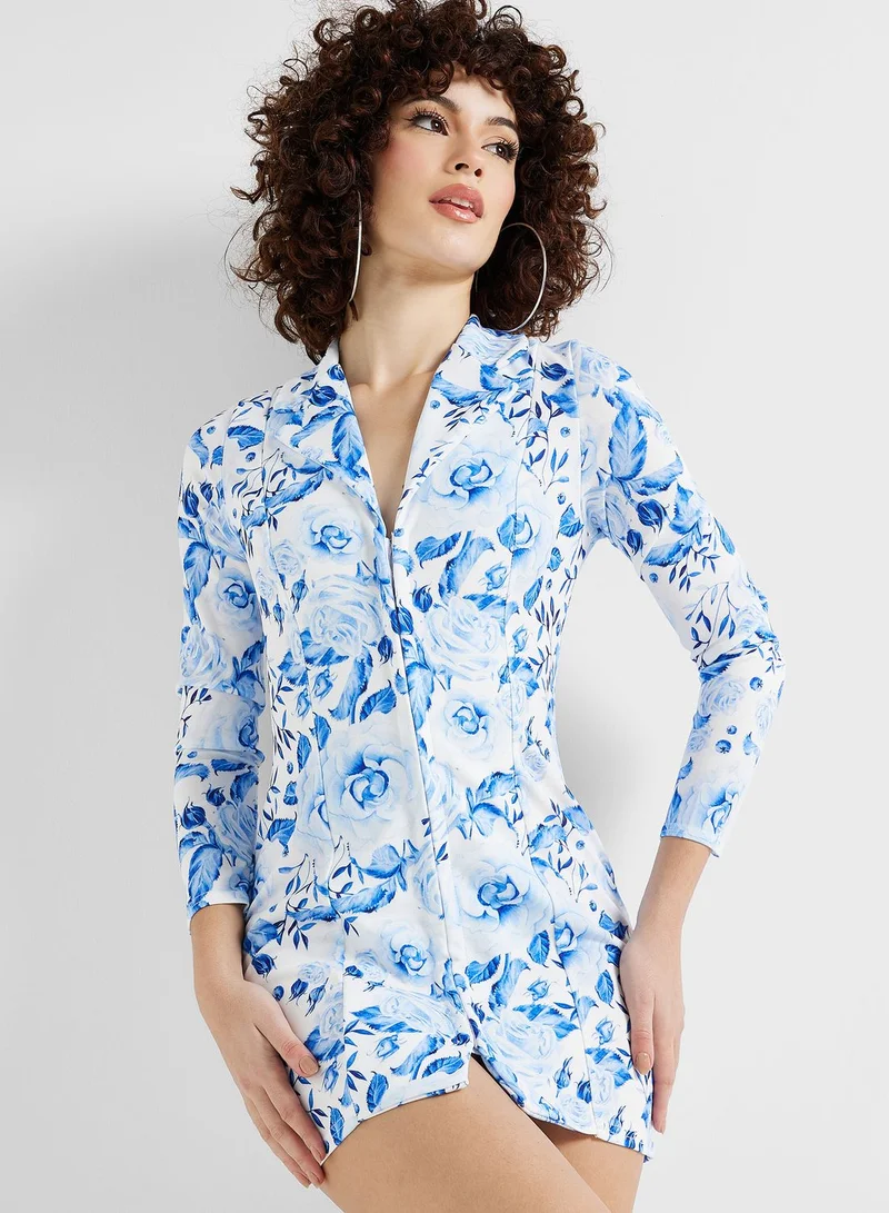 boohoo Button Detail Printed Dress