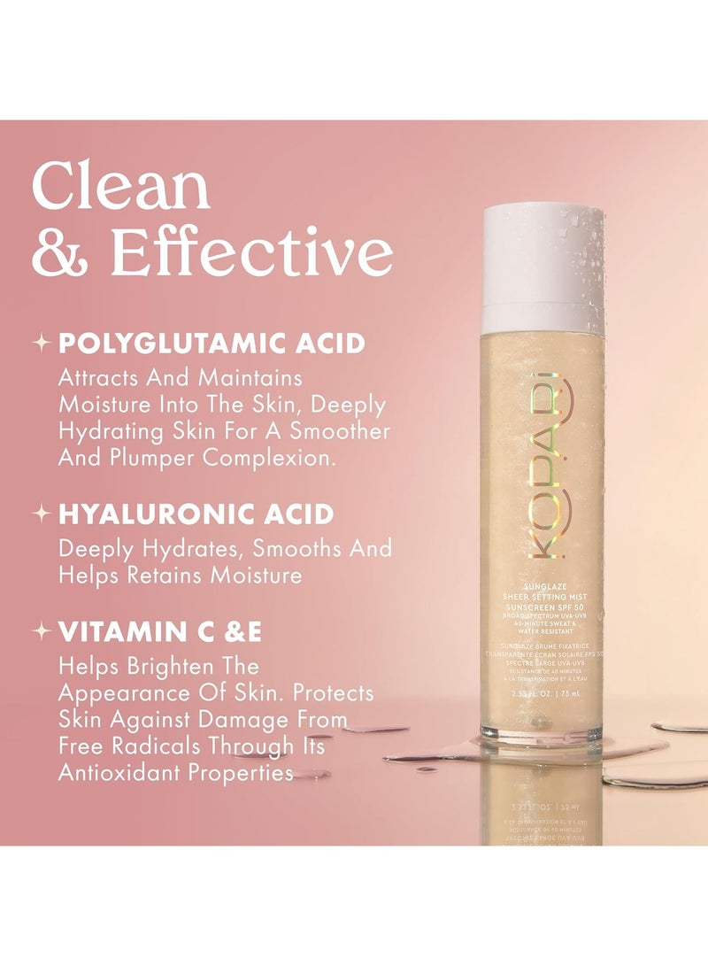 Kopari Sunglaze Sheer Setting Mist Sunscreen SPF 50, Weightless, Fast Drying, Ultra-Fine Setting Spray, Made With Hyaluronic Acid, Sets Makeup For A Hydrated, Dewy Finish, 2.53 fl oz - Image 4
