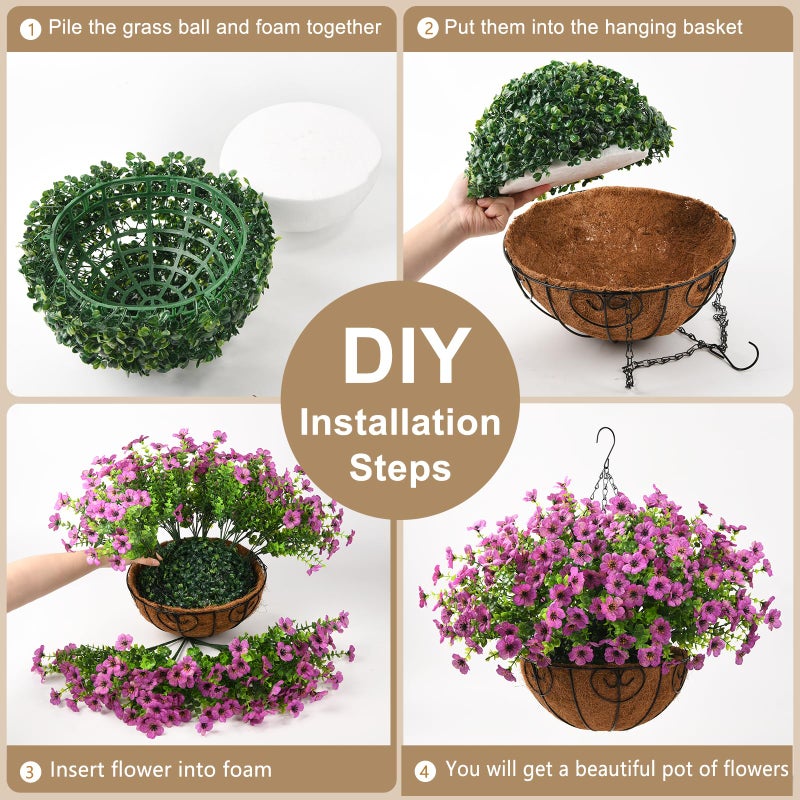 ZFProcess Artificial Faux Hanging Plants Flowers Basket Outdoor Porch Garden Spring Summer Decoration, Fake Silk Daisy in Planter Realistic UV Resistant for Outside Home Patio Balcony Yard(Purple) - Image 3