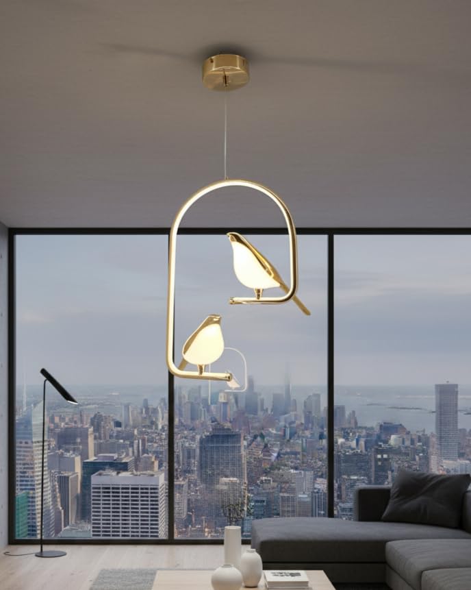 swanart Modern Dual Bird LED Pendant Light – Elegant Gold Finish Hanging Chandelier for Living Room, Dining, Bedroom & Home Decor Lighting | Unique Artistic Ceiling Lamp Fixture - Image 1