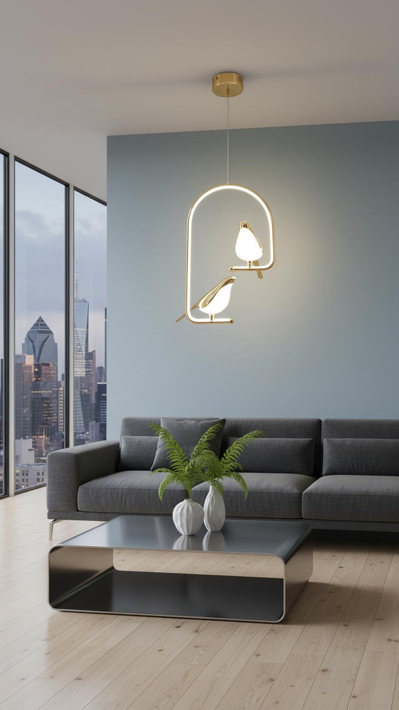 swanart Modern Dual Bird LED Pendant Light – Elegant Gold Finish Hanging Chandelier for Living Room, Dining, Bedroom & Home Decor Lighting | Unique Artistic Ceiling Lamp Fixture - Image 3