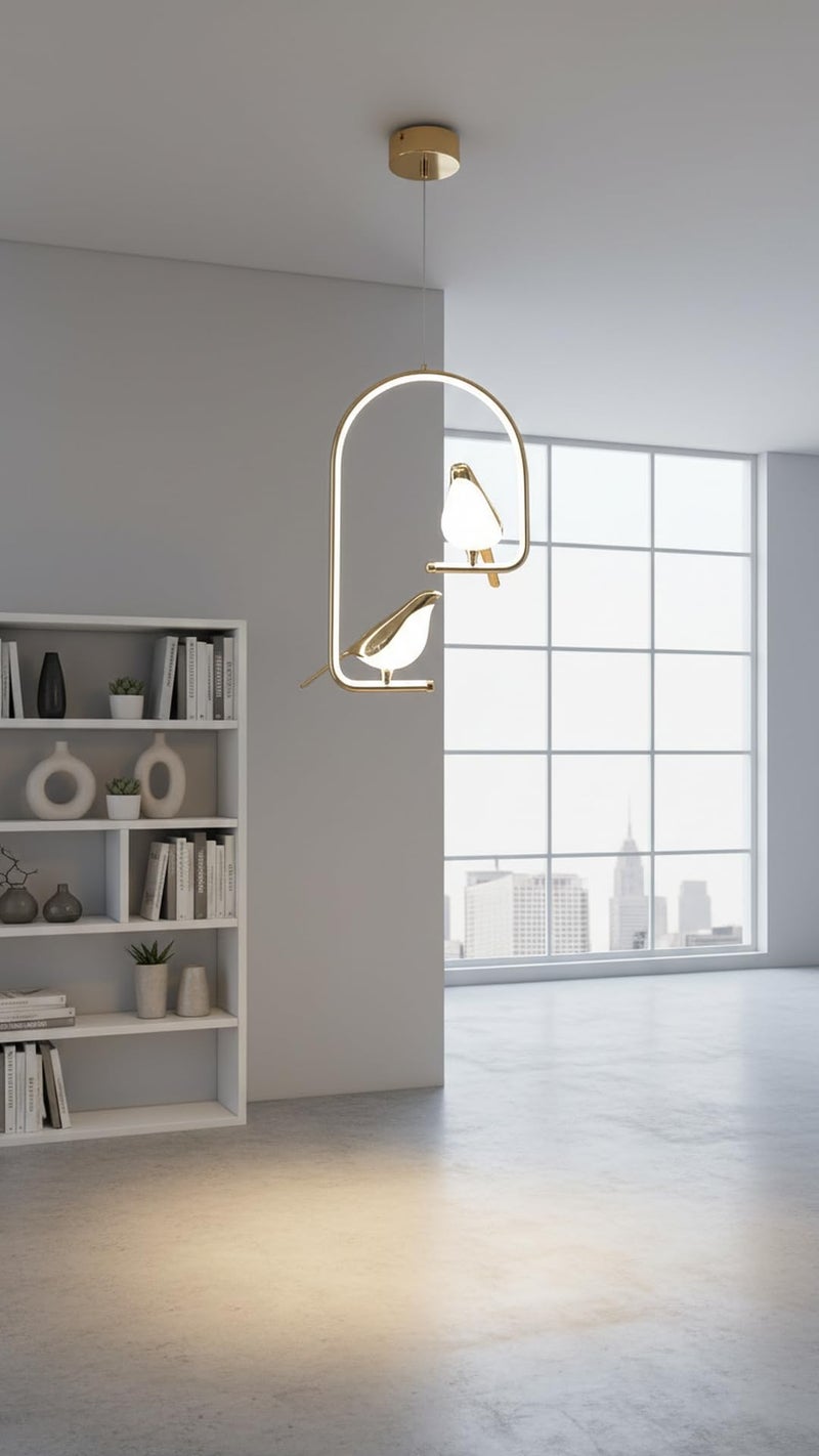 swanart Modern Dual Bird LED Pendant Light – Elegant Gold Finish Hanging Chandelier for Living Room, Dining, Bedroom & Home Decor Lighting | Unique Artistic Ceiling Lamp Fixture - Image 5